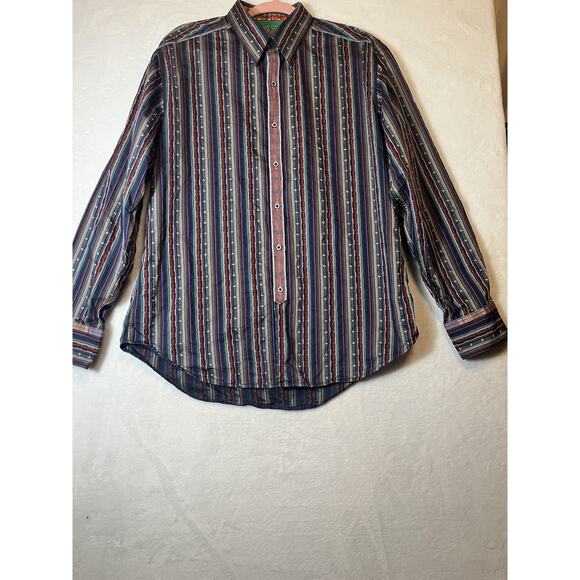 Robert Graham Shirt Men Sz Large Abstract Stripe Button Up Contrasting Flip Cuff - Picture 1 of 14